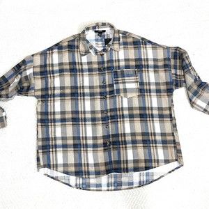 Forever 21 Plaid Button Up Oversized Shirt 3/4 Sleeve Lightweight Shacket Sz XL